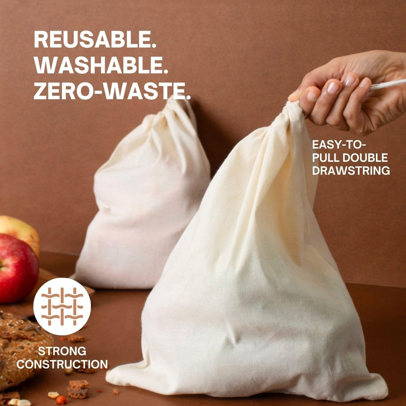 Pack of 12 Reusable Produce Bags, Mesh Produce Cotton Drawstring Washable Bags