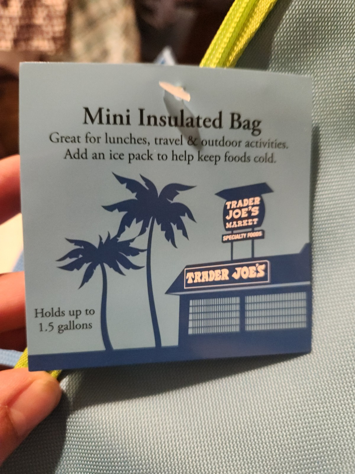 NWT Trader Joe’s Mini Insulated Tote Cooler Bag 1.5-Gal Blue Lunch Travel Beach