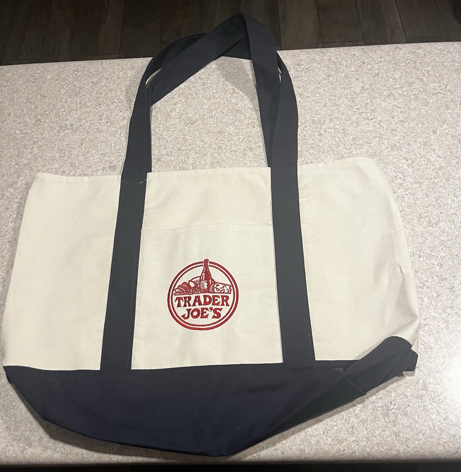 Trader Joe’s Canvas Tote Bag Foldable Beige Black Solid Plain