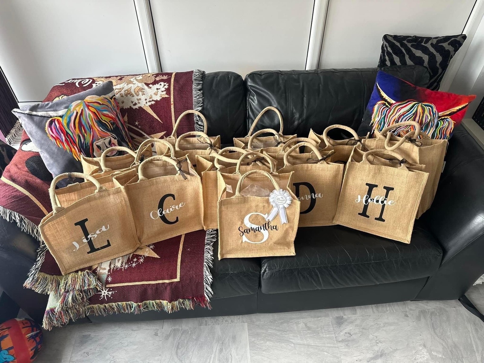 10 Pack Large Burlap Tote Bags Bulk, Reusable Jute Tote Bag with 10Yd Ribbon …