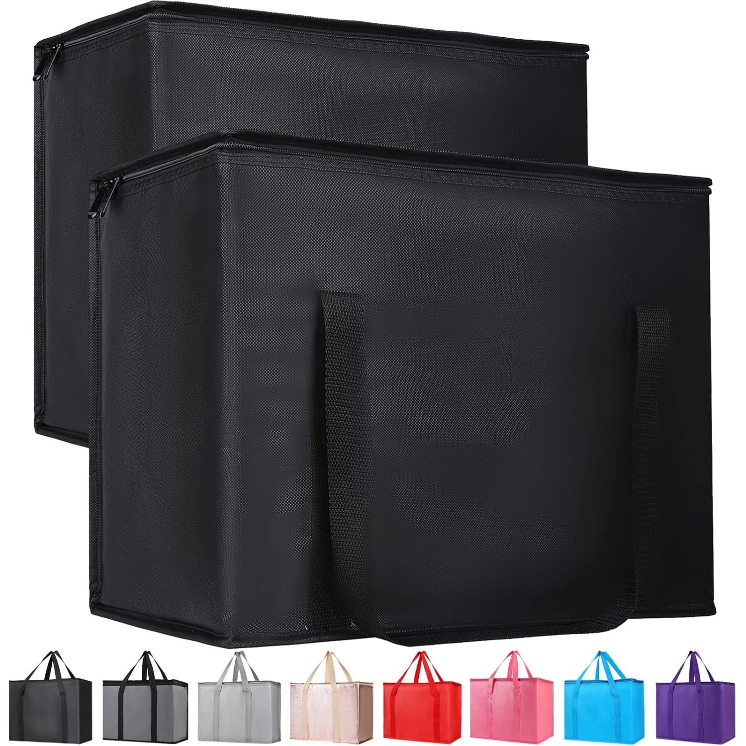 2-Pack Insulated Reusable Grocery Bag with Zippered Top, X-Large Frozen Foods…