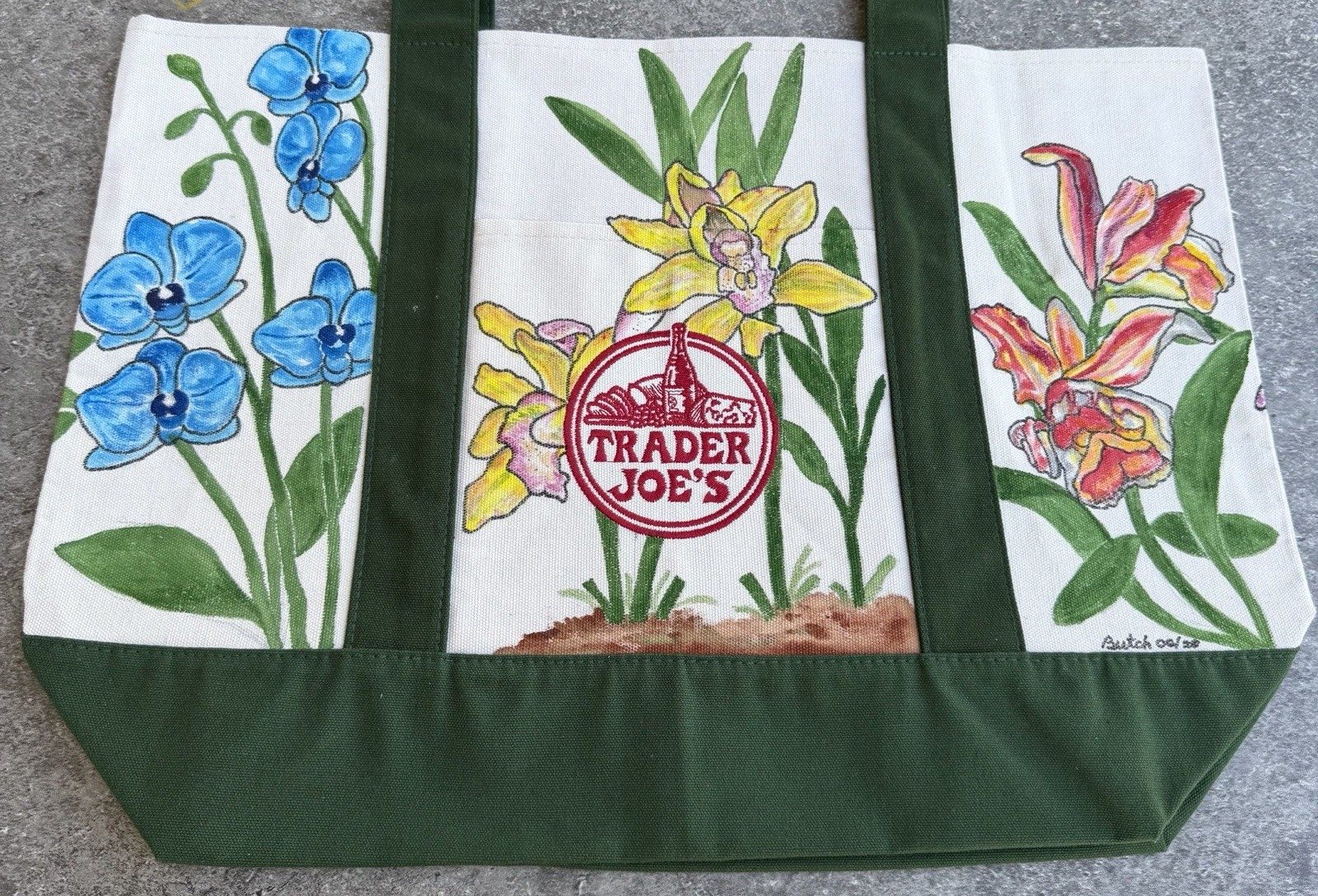 Trader Joe’s Floral Large Green Canvas Tote Bag, New With Tags