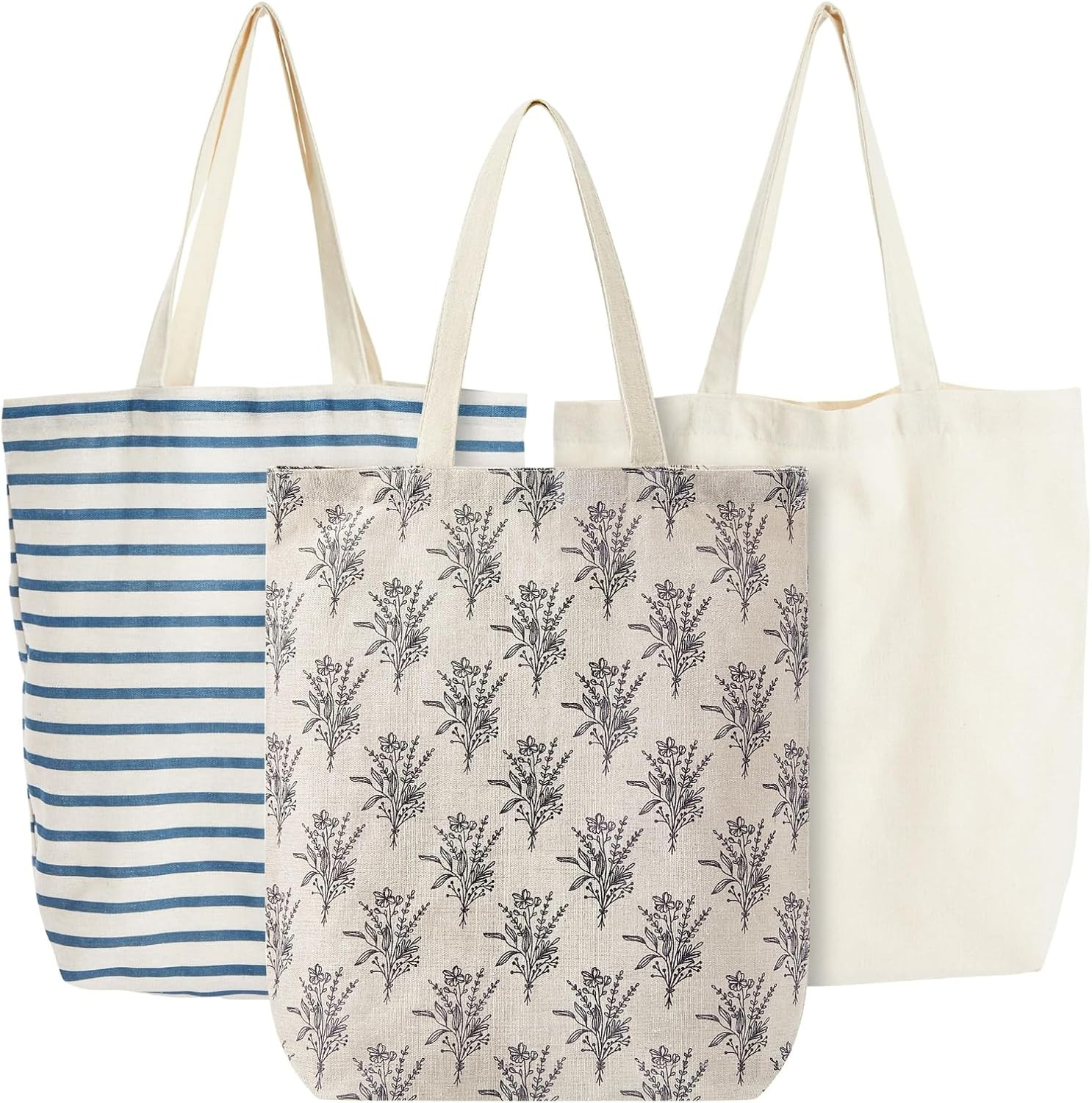 Canvas Tote Bag Set – Durable Polycotton Fabric Grocery Bag – Foldable Reusable