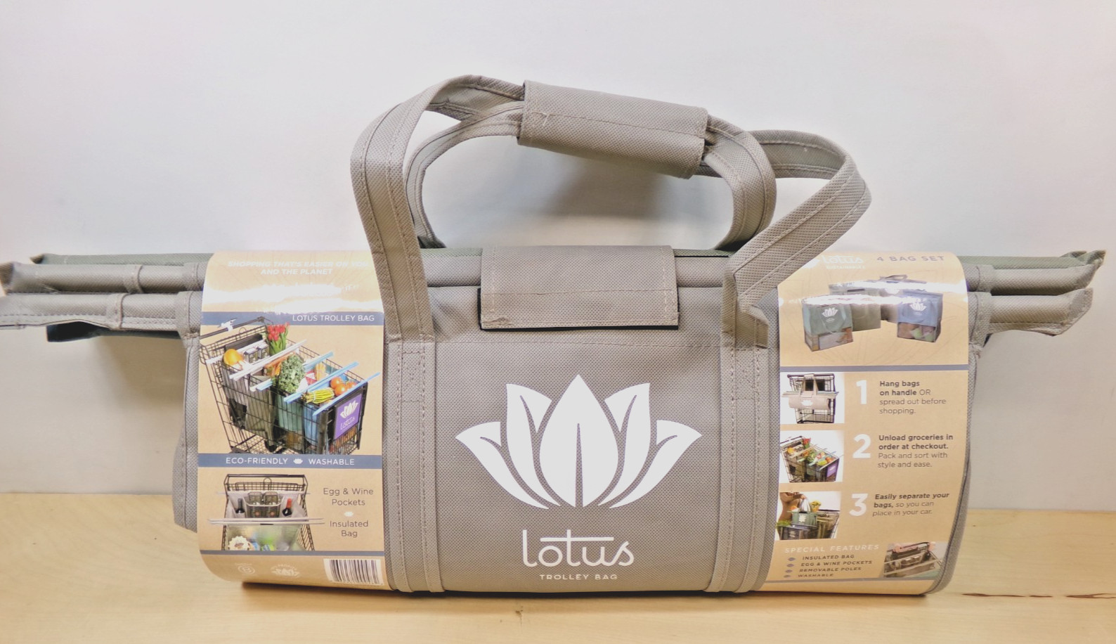 Lotus Original Trolley Handled Reusable Insulated Shopping Bags 4 Pack New