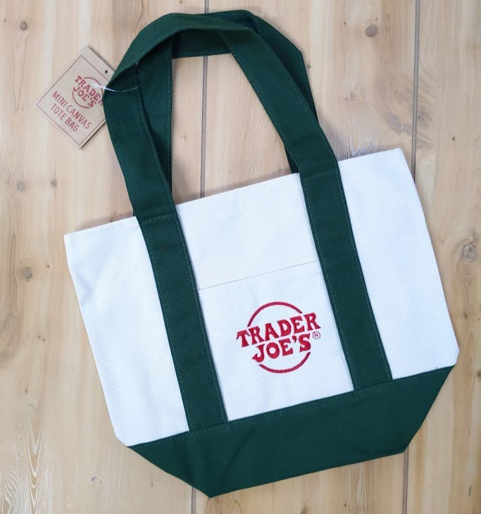 Trader Joe’s Mini Canvas Tote Bag Green White Utility NWT Limited Edition