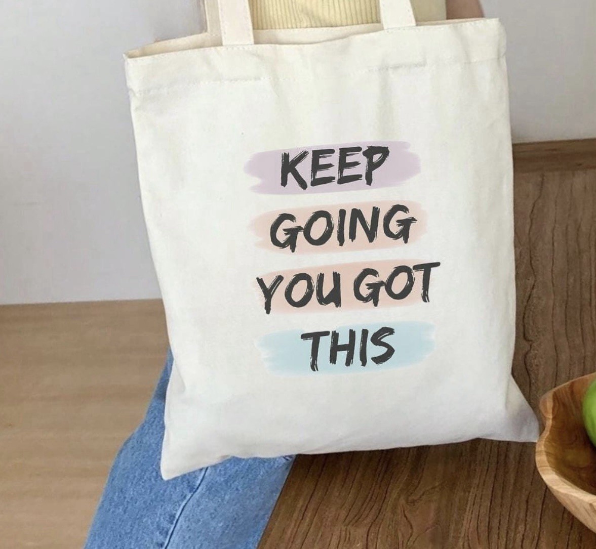 Keep Going You Got This Canvas Tote Bag Reusable Foldable Medium Beige