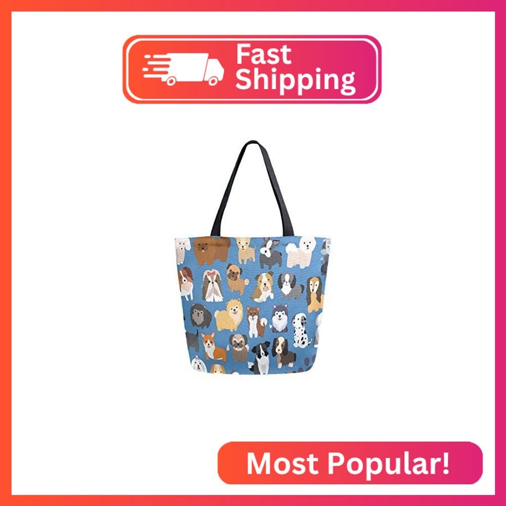 Naanle Animal Dogs Canvas Tote Bag – Large Women’s Casual Shoulder Handbag, Cute