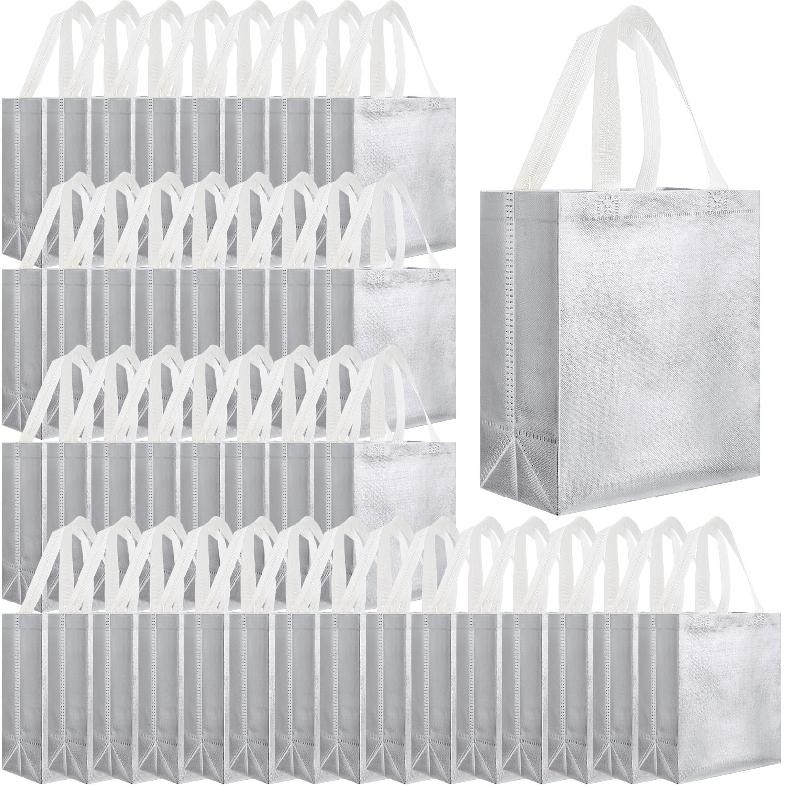 80 PCS Gift Bags Set Reusable Glossy Tote Handle 10x8x4.7 Inch Silver