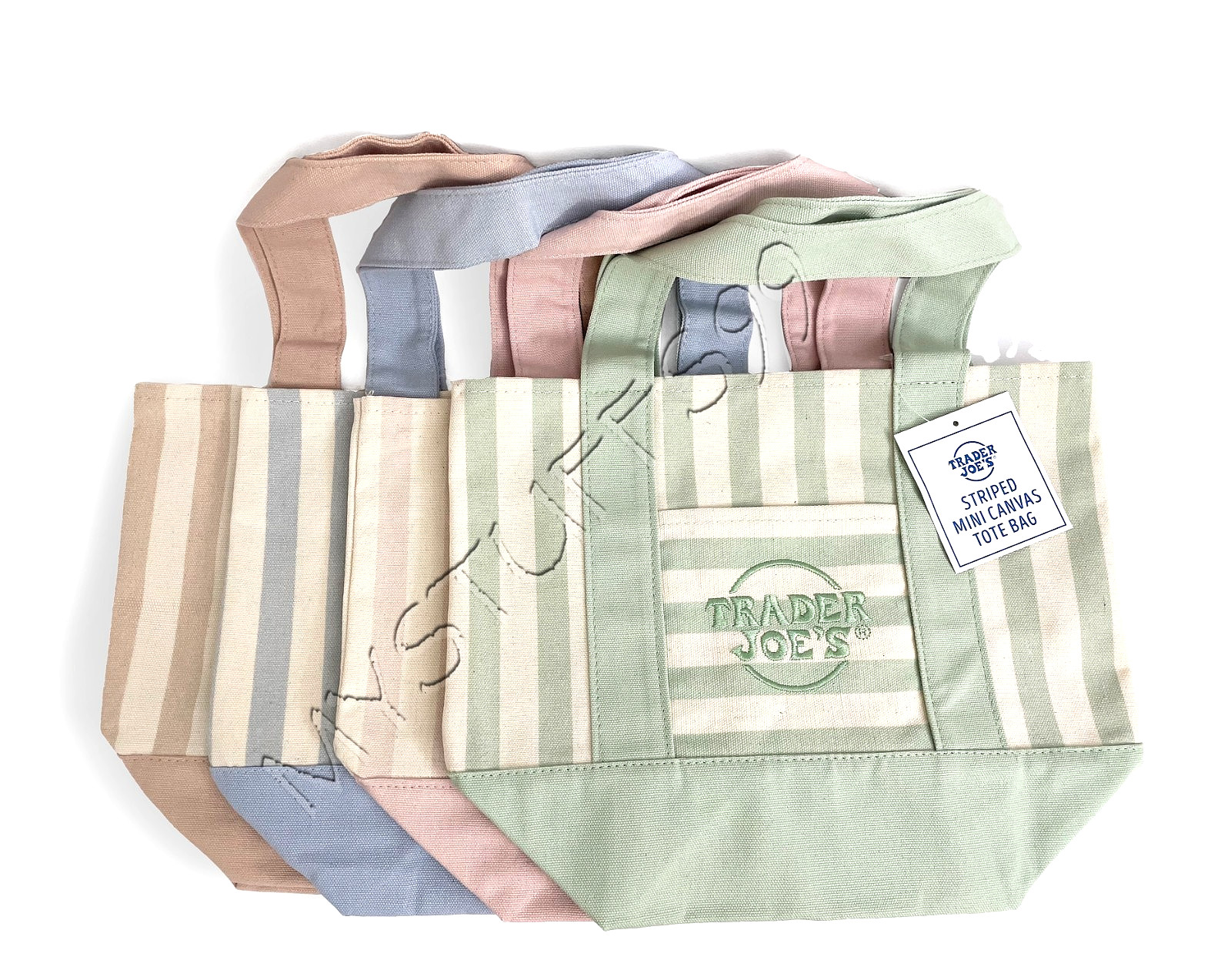 TRADER JOE’S STRIPED MINI CANVAS TOTE BAGS SUMMER LIMITED EDITION SET OF 4 NWT!!