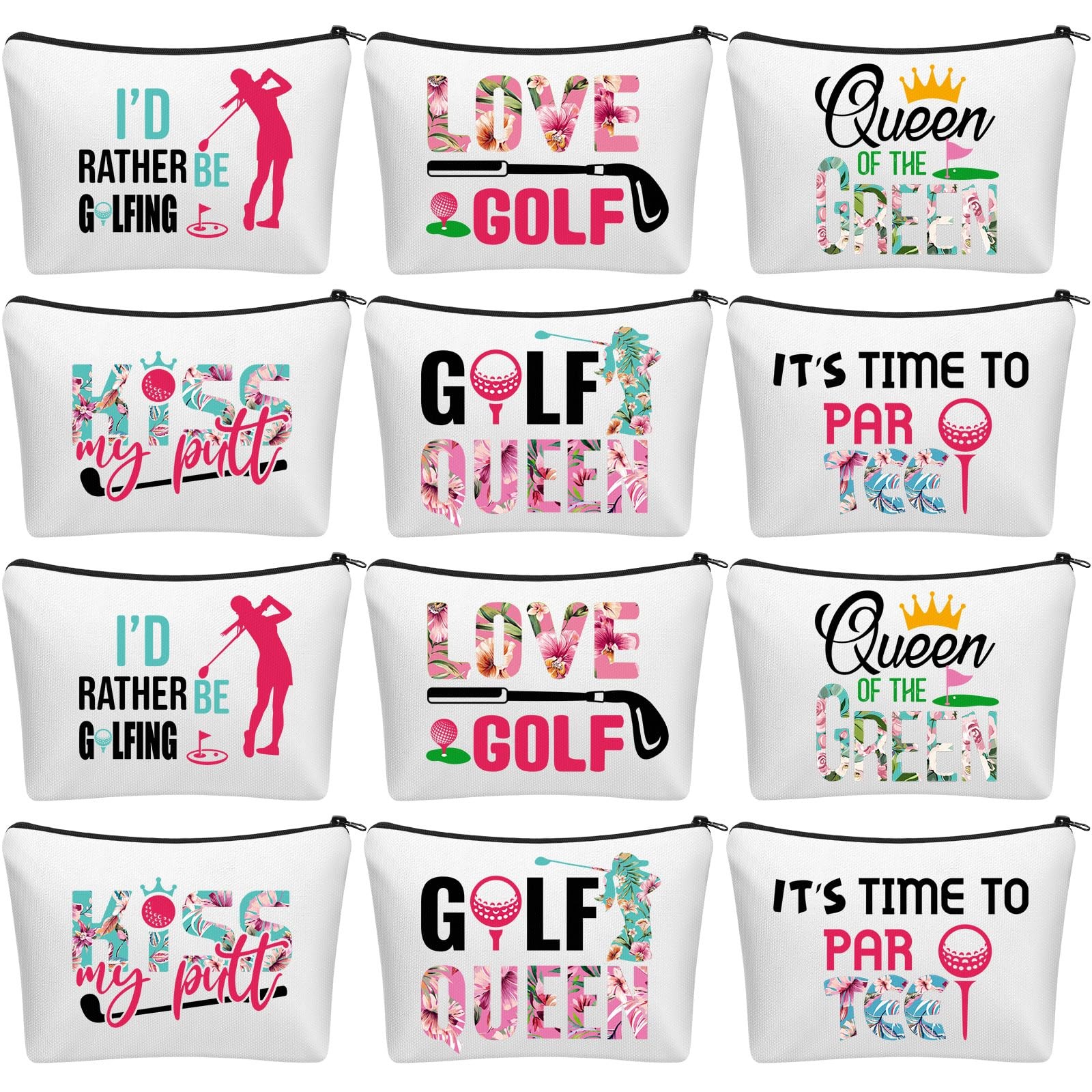 Bulyoou 12 Pcs Golf Gifts Cosmetic Bags for Women Female Golfer Multicolor