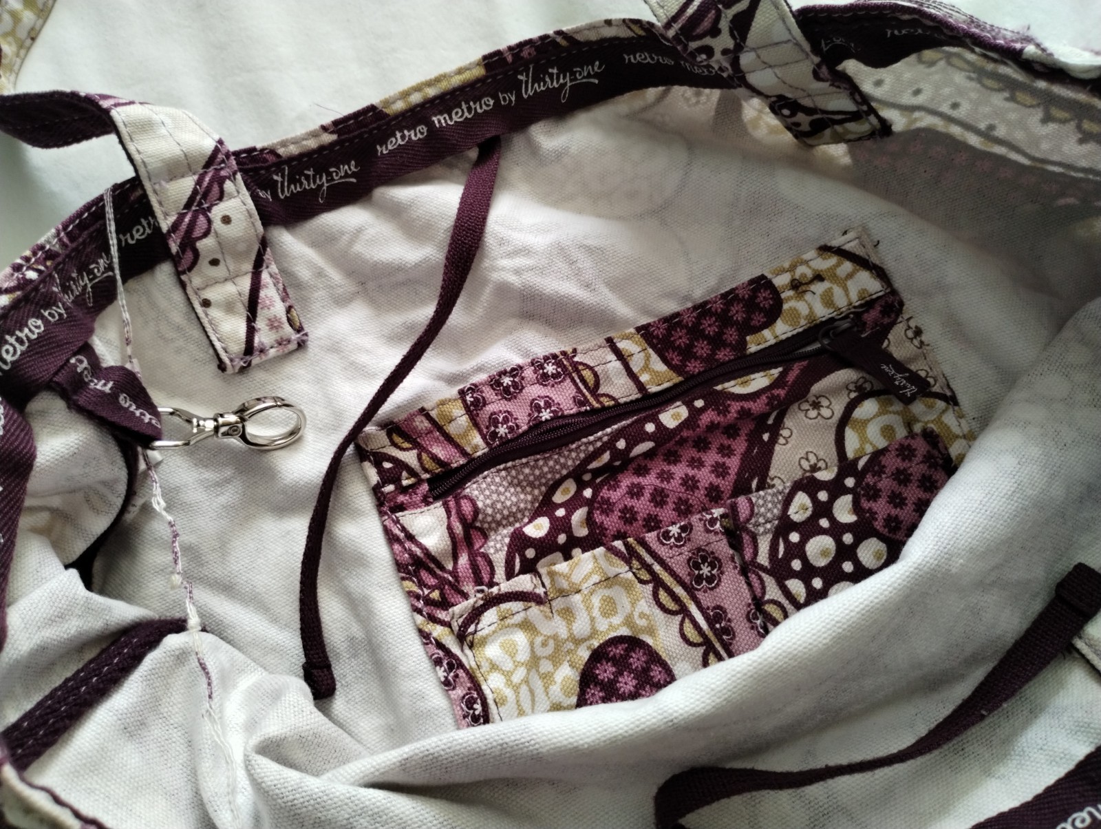 SET of 2 THIRTY-ONE Shopping TOTE BAGS Purple Paisley Print -RETRO METRO