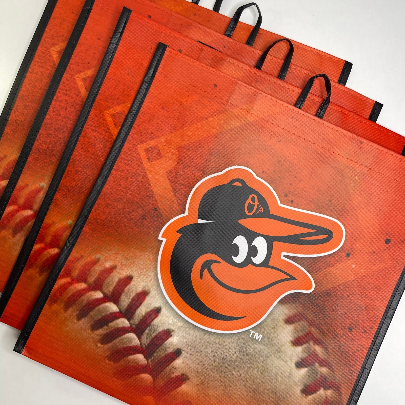 Set of 2! Baltimore Orioles Baseball Orange Black Reusable Shopping Tote Bag MLB
