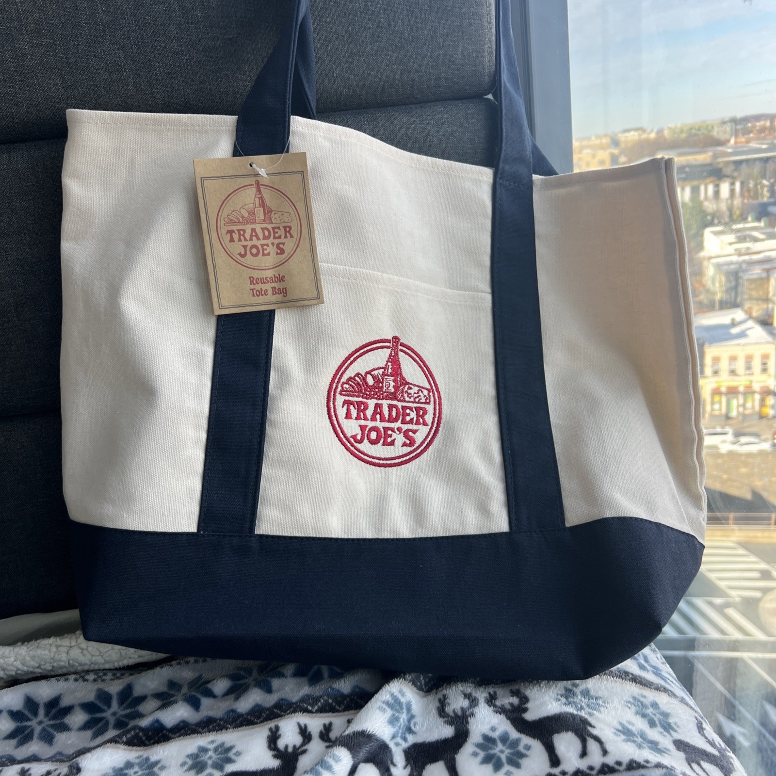 Trader Joe’s Large Blue Reusable Tote Bag – New Ships Worldwide