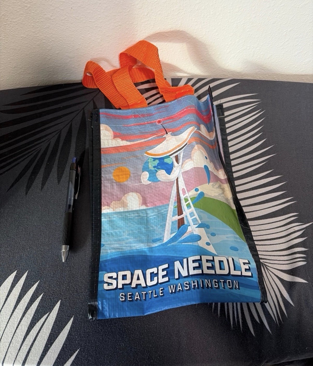 Small Space Needle Seattle Reusable Recycled Plastic Tote Bag