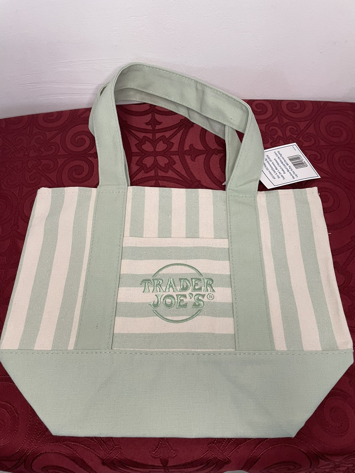 Trader Joe’s Mini Pastel Stripe Canvas Tote Bag Green Mint Limited Edition