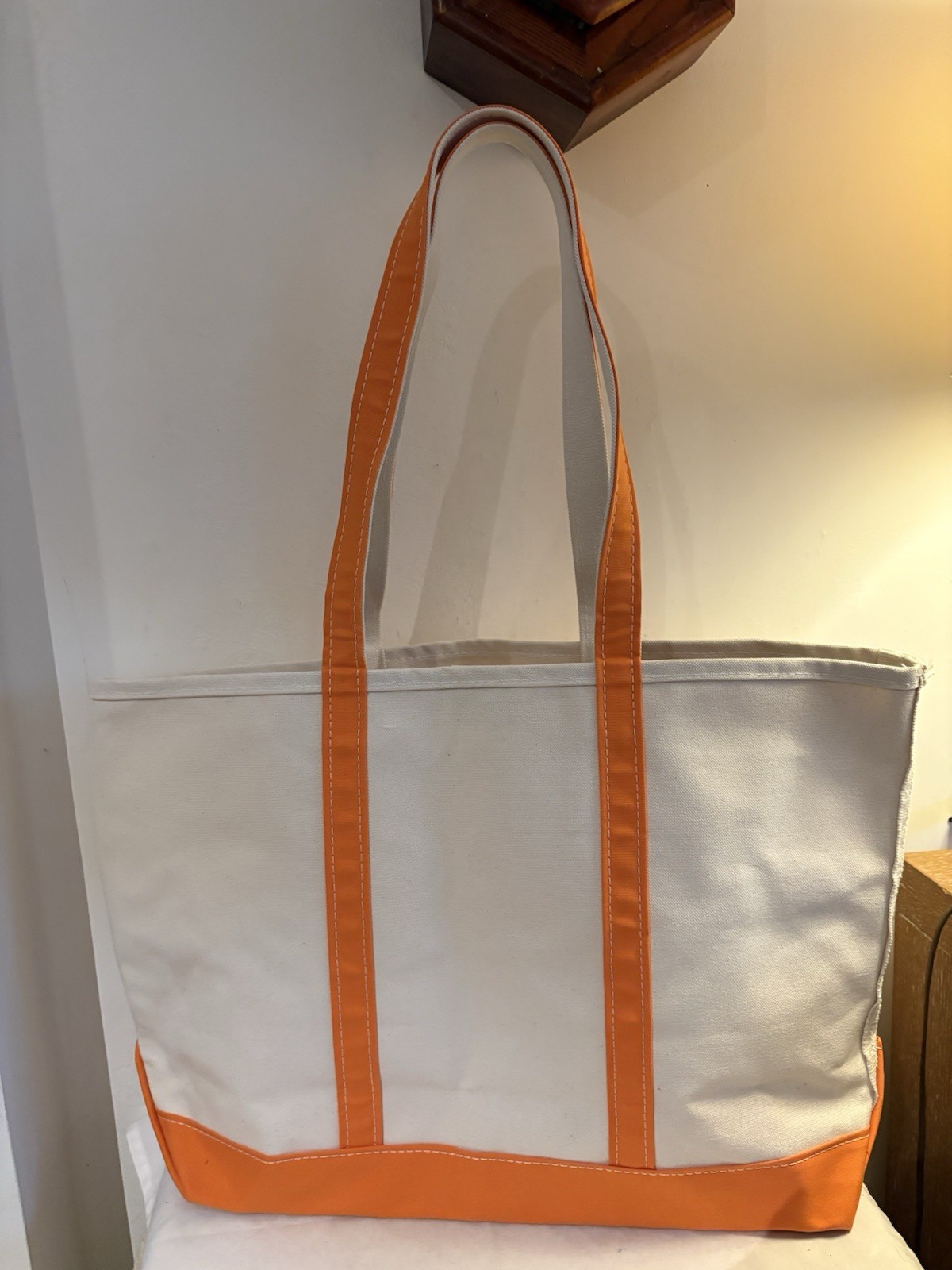 LL Bean Boat & Tote Heavy Canvas Tote Bag Extra Large Long Handle “LMH”Excellent