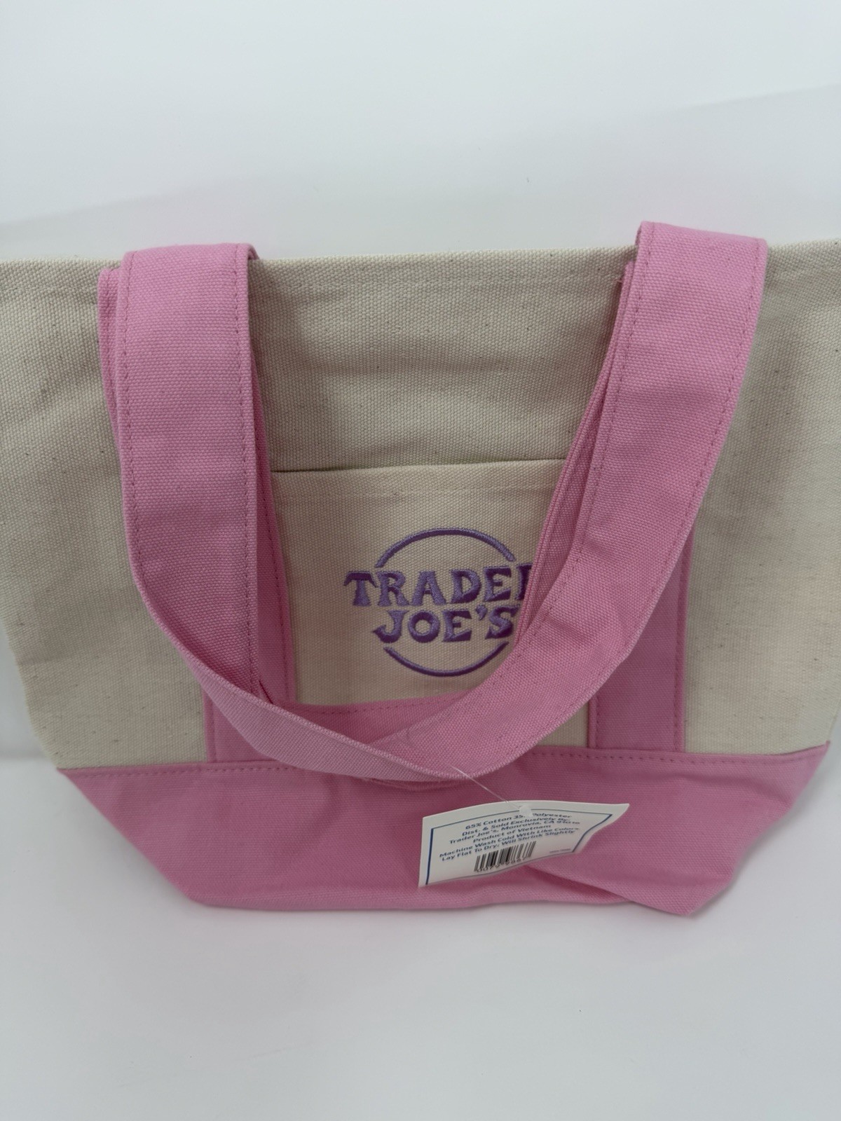 Trader Joe’s Mini Canvas Tote Bag Spring 2026 Pink NWT Free Shipping