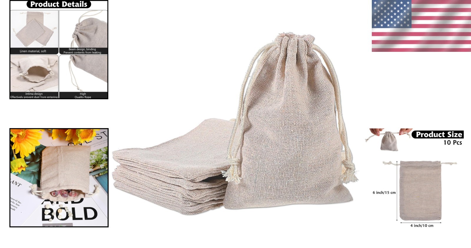 10pcs Eco-Friendly Cotton Drawstring Bags – Versatile Gift Pouches in Apricot