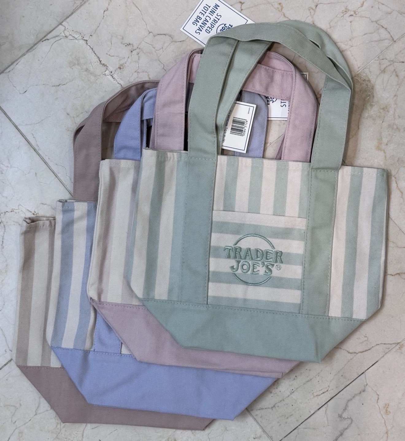 NEW Trader Joe’s Mini Canvas Tote Bag Set of 4 Striped Colors In Hand NWT 2026