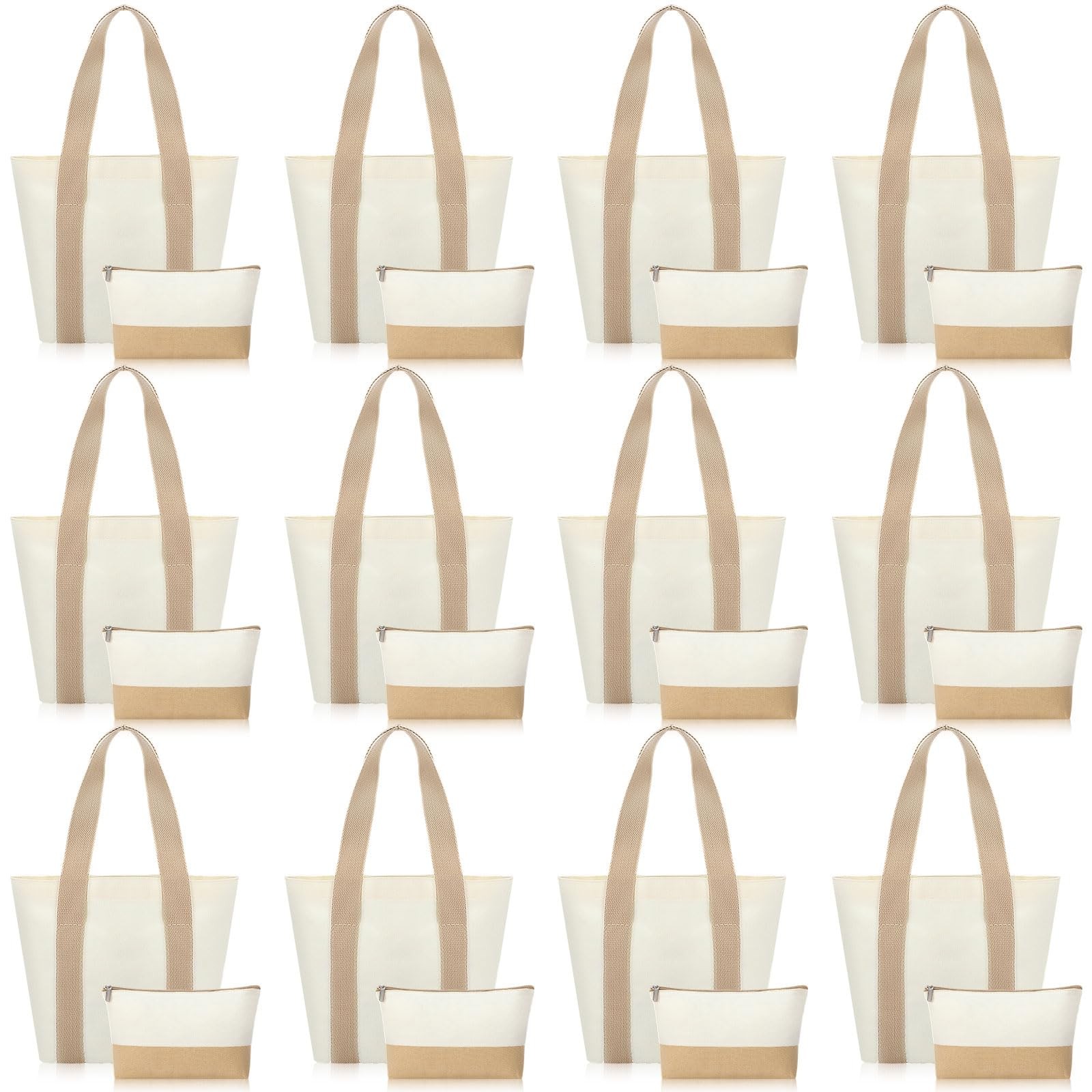 24 Pcs Mini Canvas Tote Bags Bulk and Makeup Pouches Set 9.8 x 8.3 x 4.3 Inch…