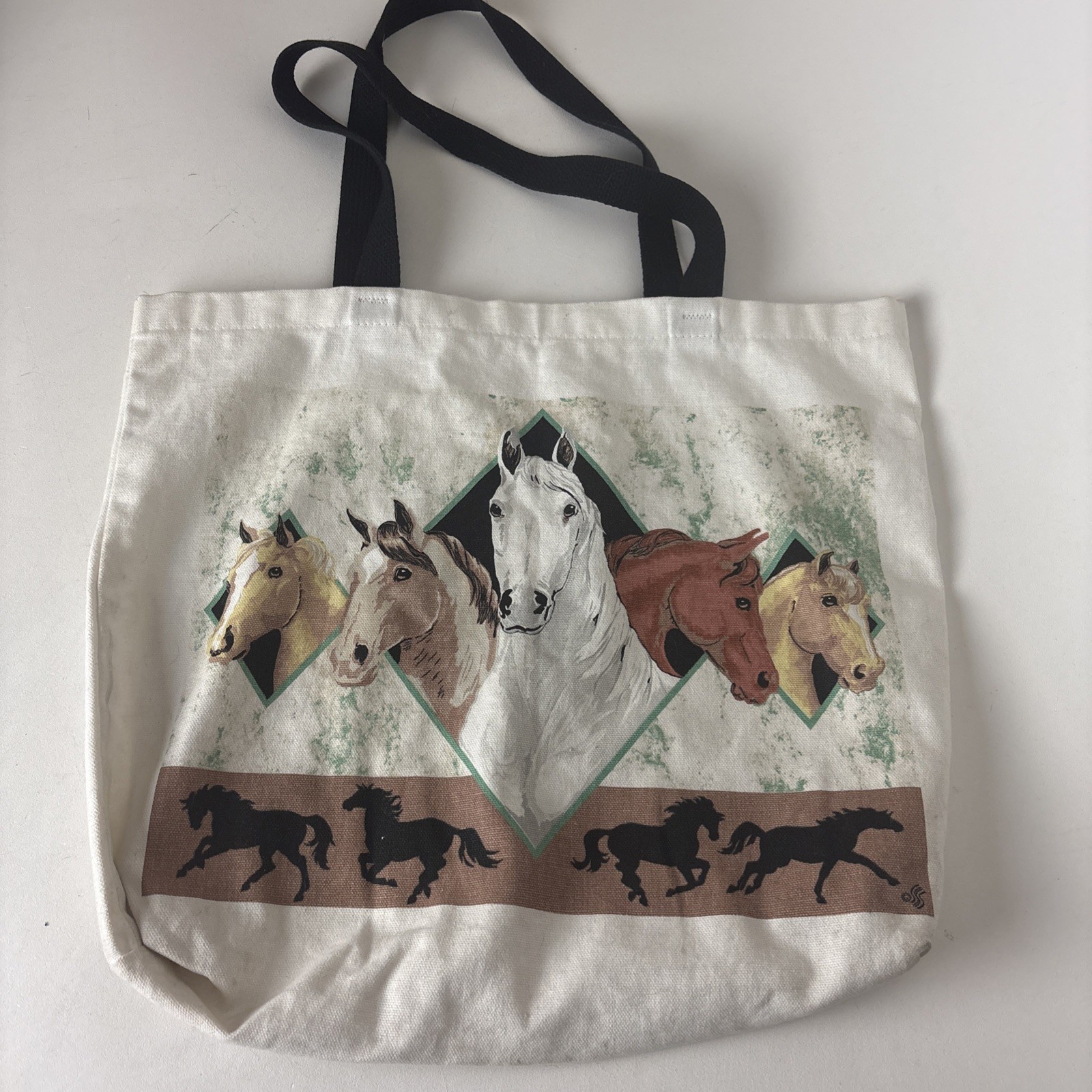 Reusable Tote Bag Beautiful Horses Cowgirl Canvas