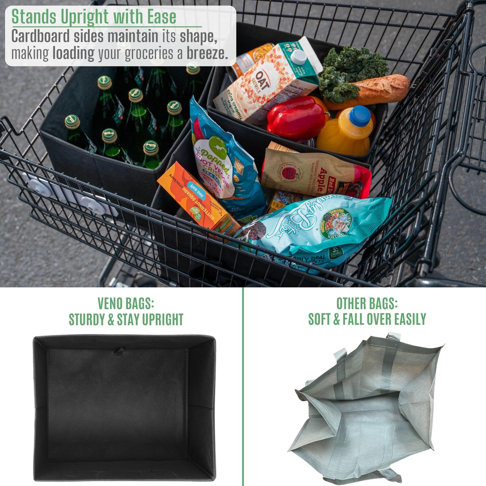 3-Pack 6-Gallon Reusable Grocery Bags Utility Tote with Handles Hard Bottom