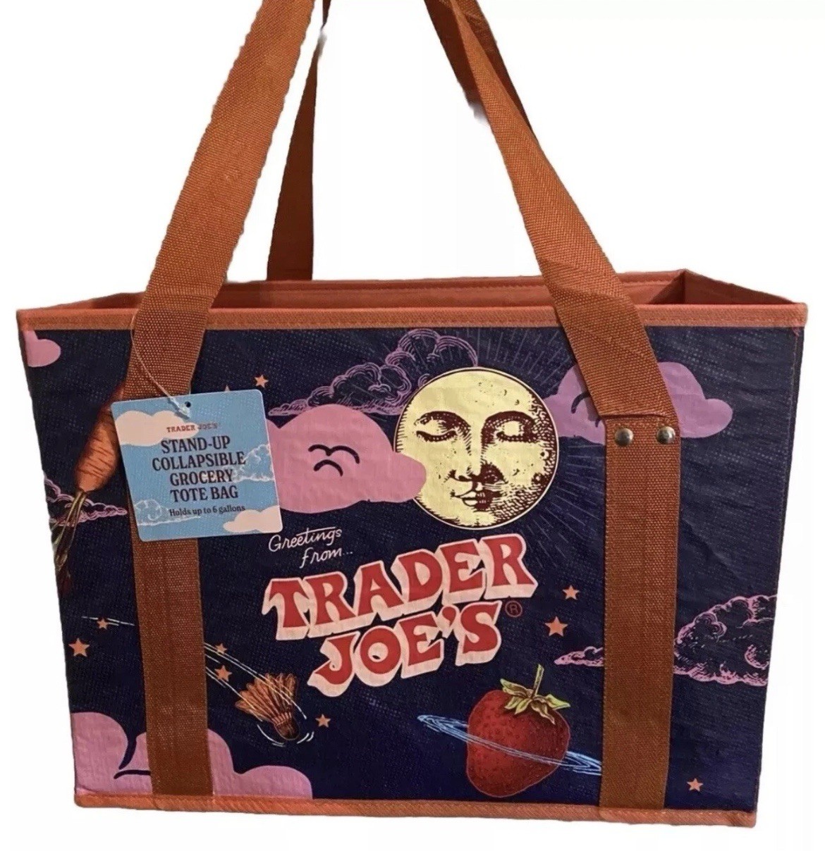 1 Trader Joe’s Stand Up Collapsible Tote Bag Moon Sky Limited New With Tags