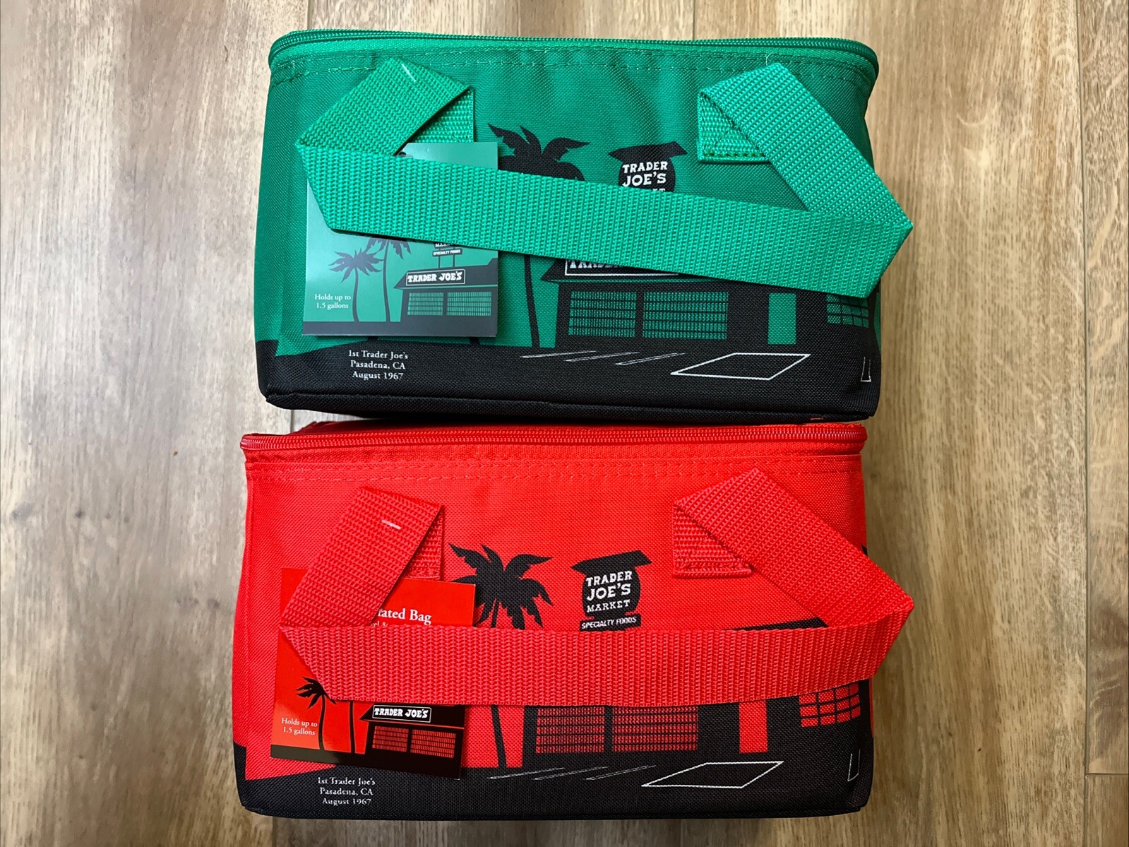 2* Trader Joes Mini Insulated Cooler Bag Emerald Green & Red