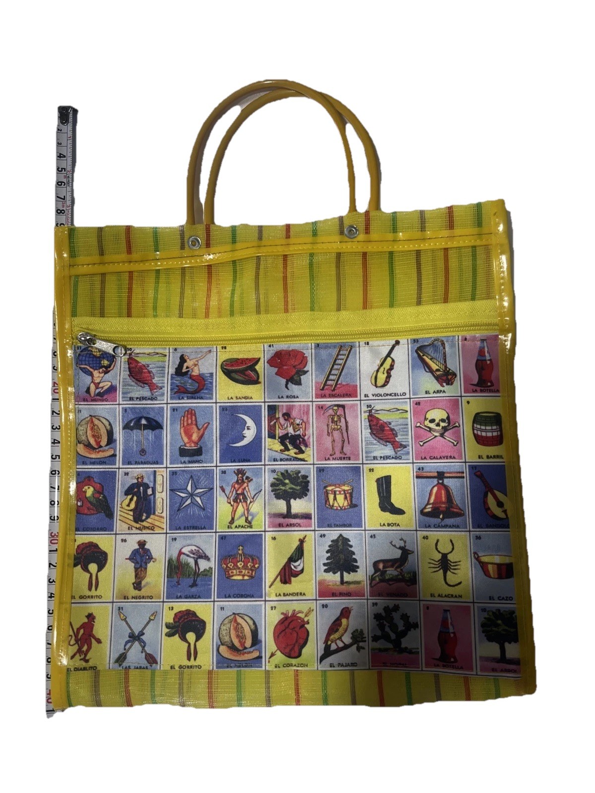 Loteria Reusable Mexican Market Mesh Bag Tote Bolsa De Mercado 15″ Yellow NWOT