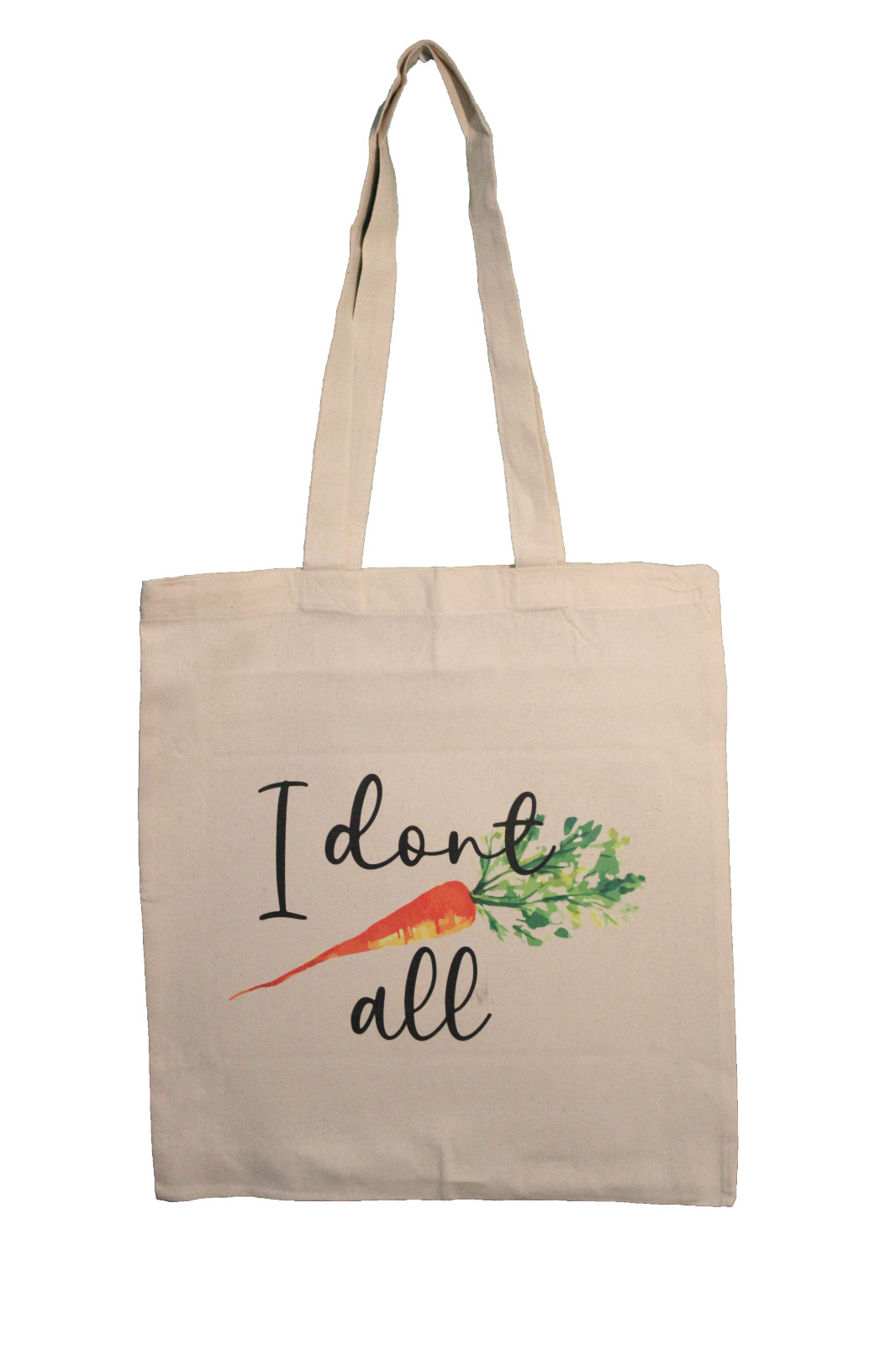 “I DONT CARROT ALL” 15X16in with long handle NATURAL color reusable grocery bag