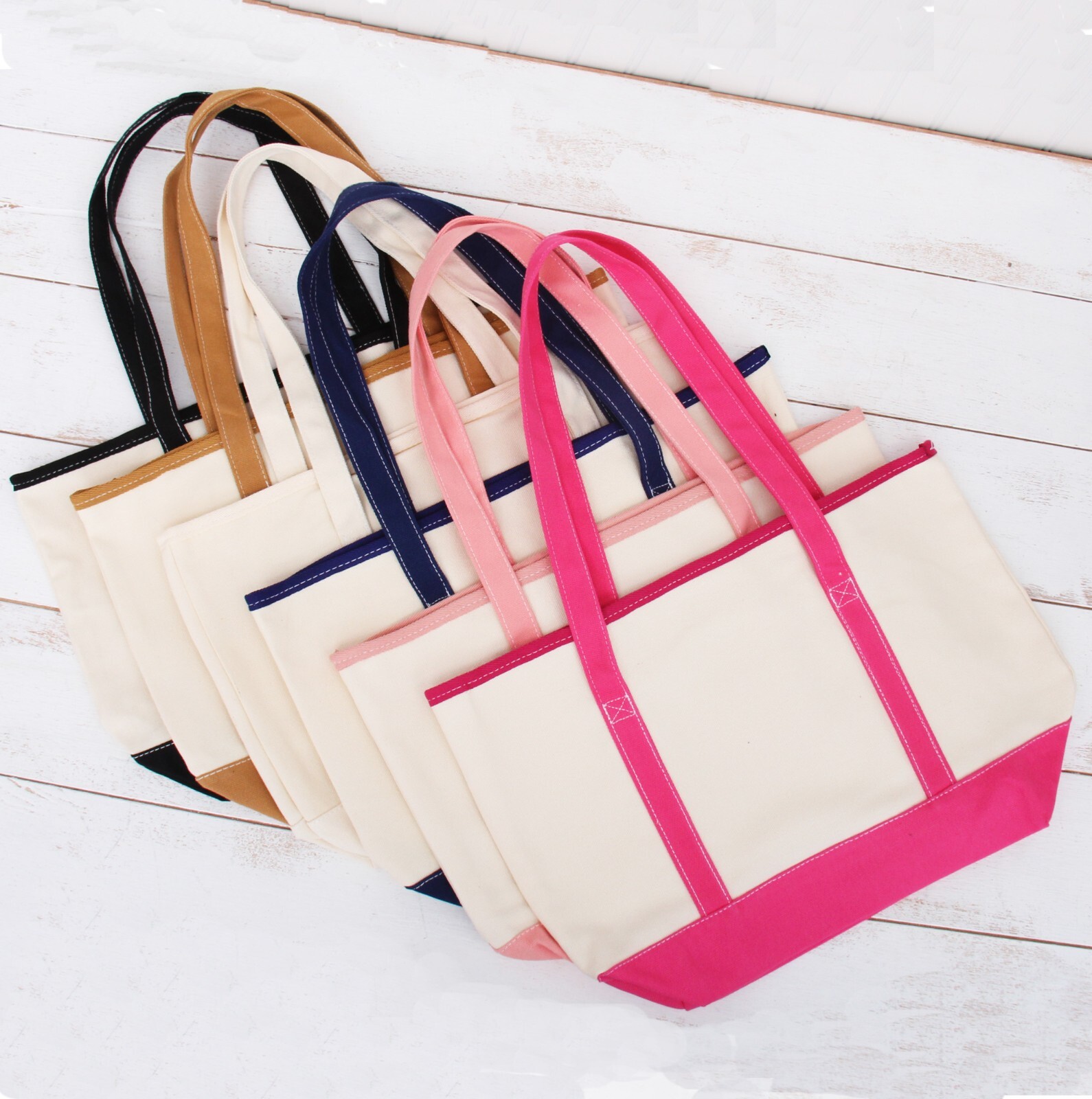THREADART 100% COTTON NATURAL CANVAS TOTE BAGS COLORED HANDLES 2 SIZES 6 COLORS