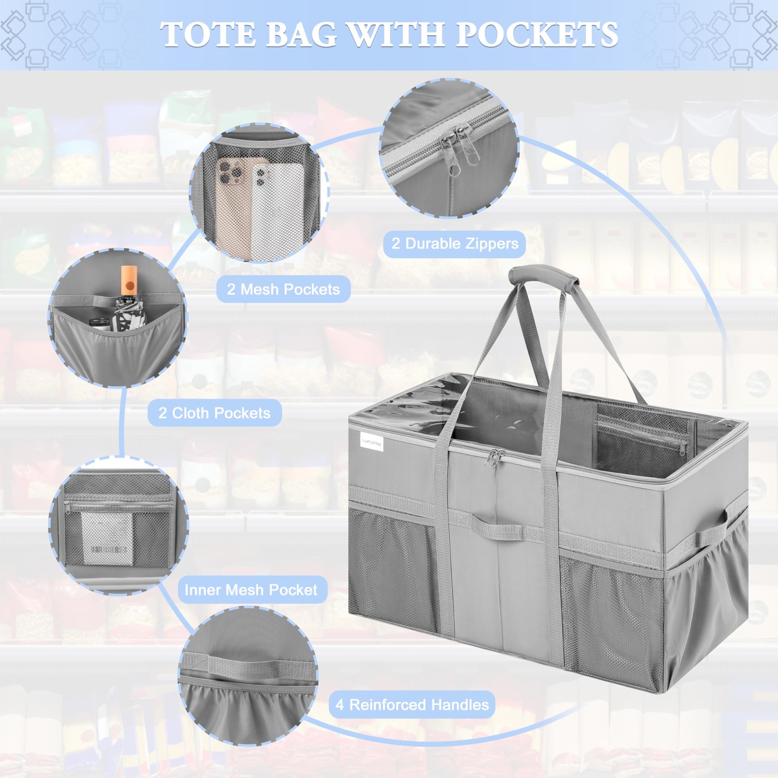 Extra Large Utility Tote Bag, 2 Pack Reusable Grocery Bags Heavy Duty, Sturdy…