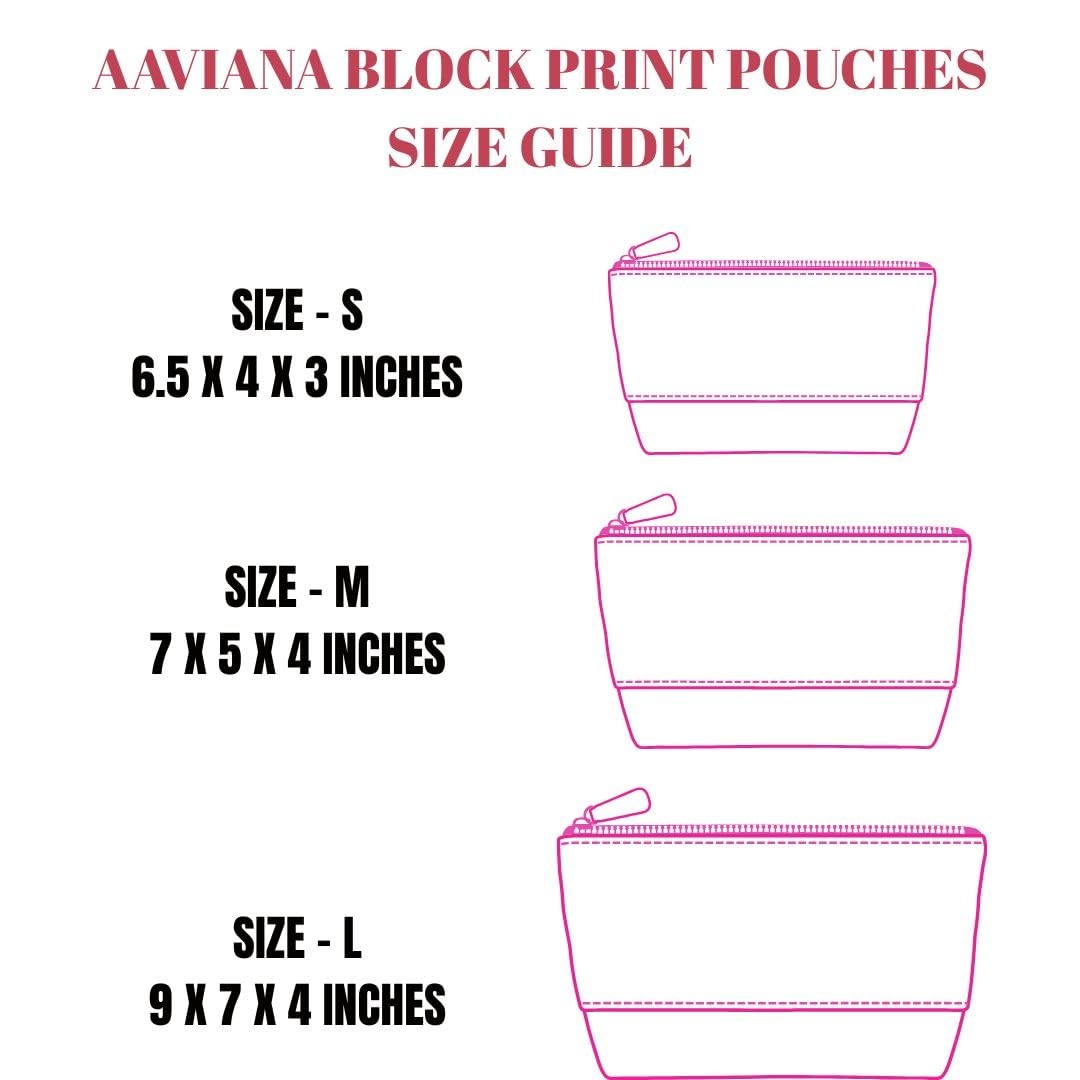 AAVIANA Block Print Designer Toiletry Bag & Large (9x7x4 inches), Multi 1