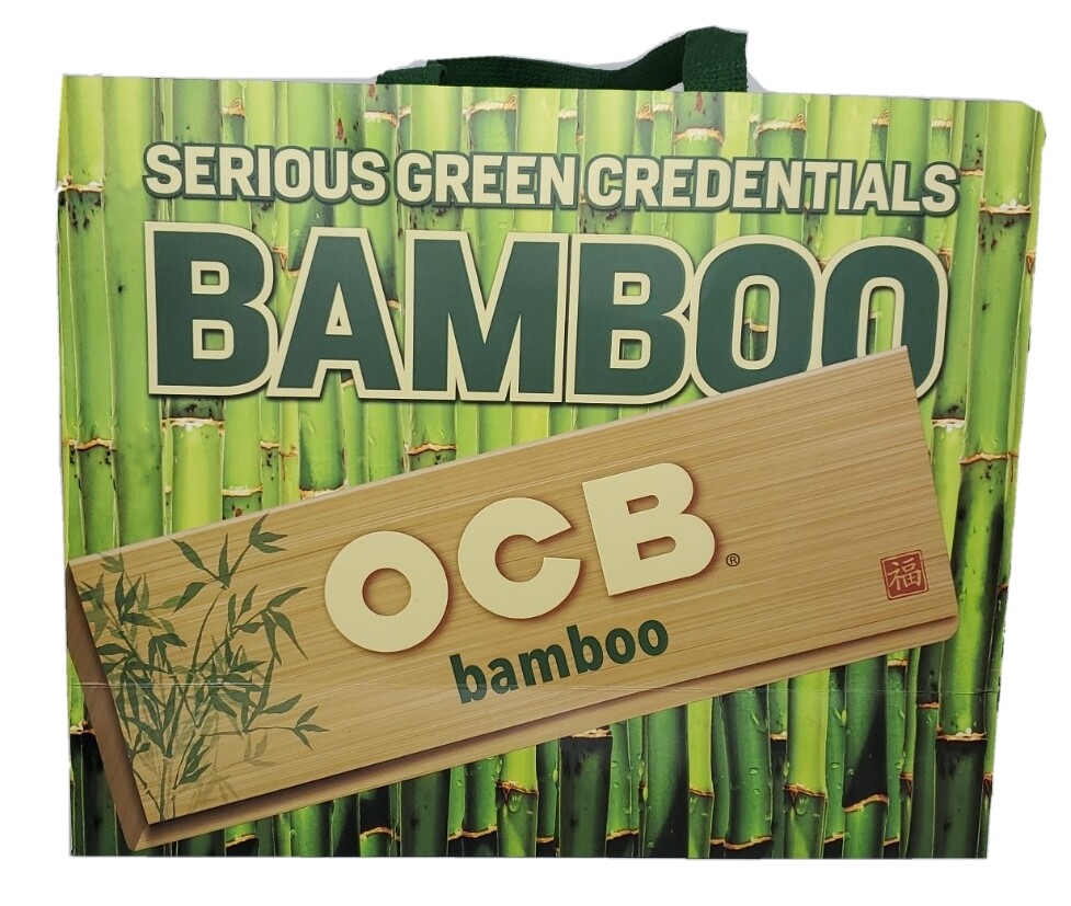 Cardboard Tote Shopping Bag OCB Bamboo 6x13x16 inch Green Canvas 6.5″ Strap Drop