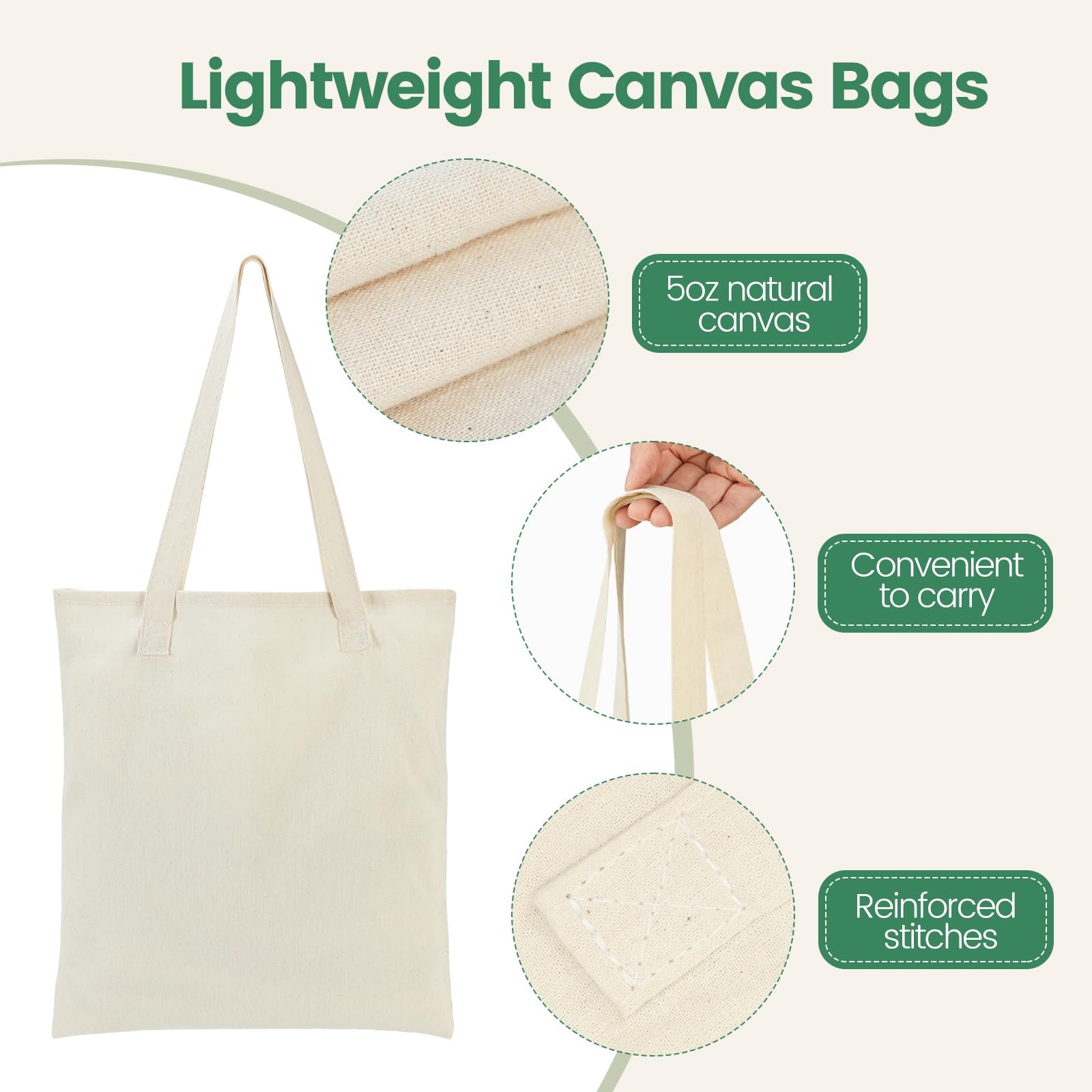 12 Pack Canvas Tote Bag – Lightweight Thin Tote Bags Bulk Blank Shopping Reus…