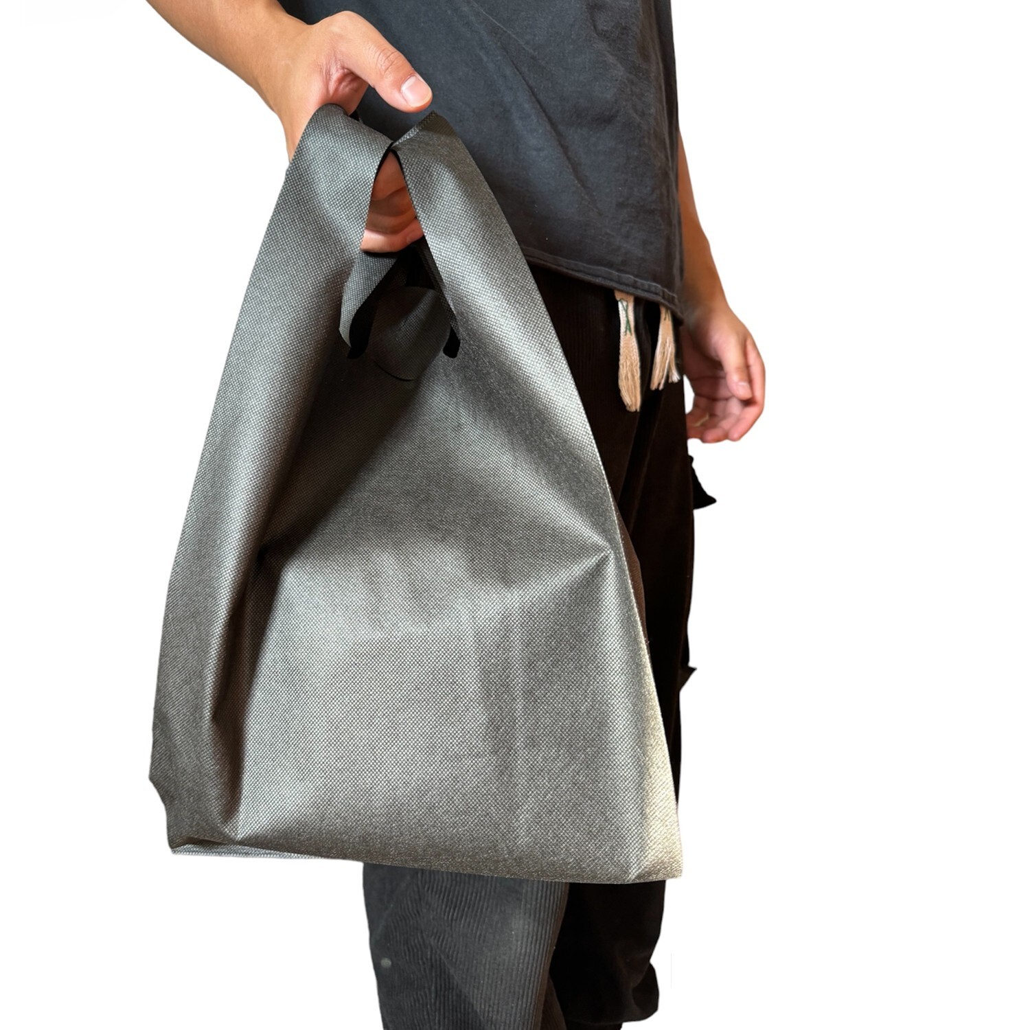 10Pcs Non Woven Reusable Grocery Shopping Tote Bags Recycled Black 11″x17″