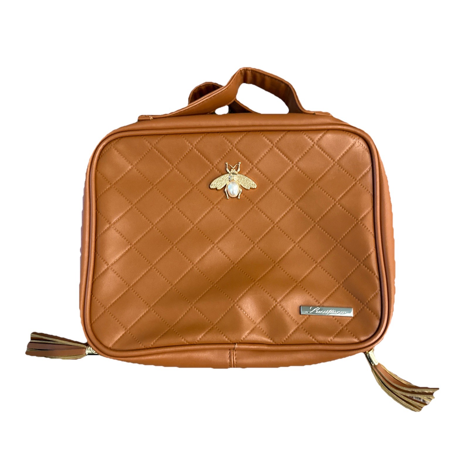 LACATTURA Hanging Toiletry Bag for Women, Leather Travel Makeup Bag, Tan