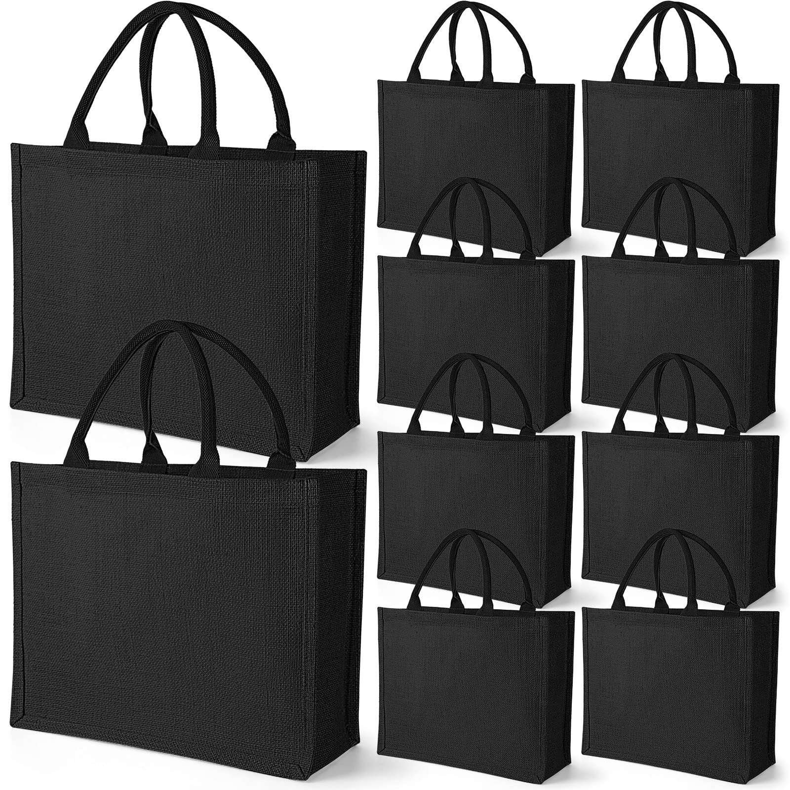 10 Pack Black Burlap Tote Wedding Jute Gift Bags with Handles – Large Reusabl…