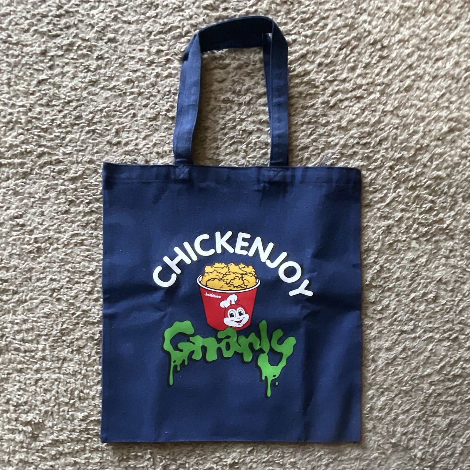 Jollibee x Katseye Chickenjoy Tote Bag Navy Blue Canvas Foldable 15in