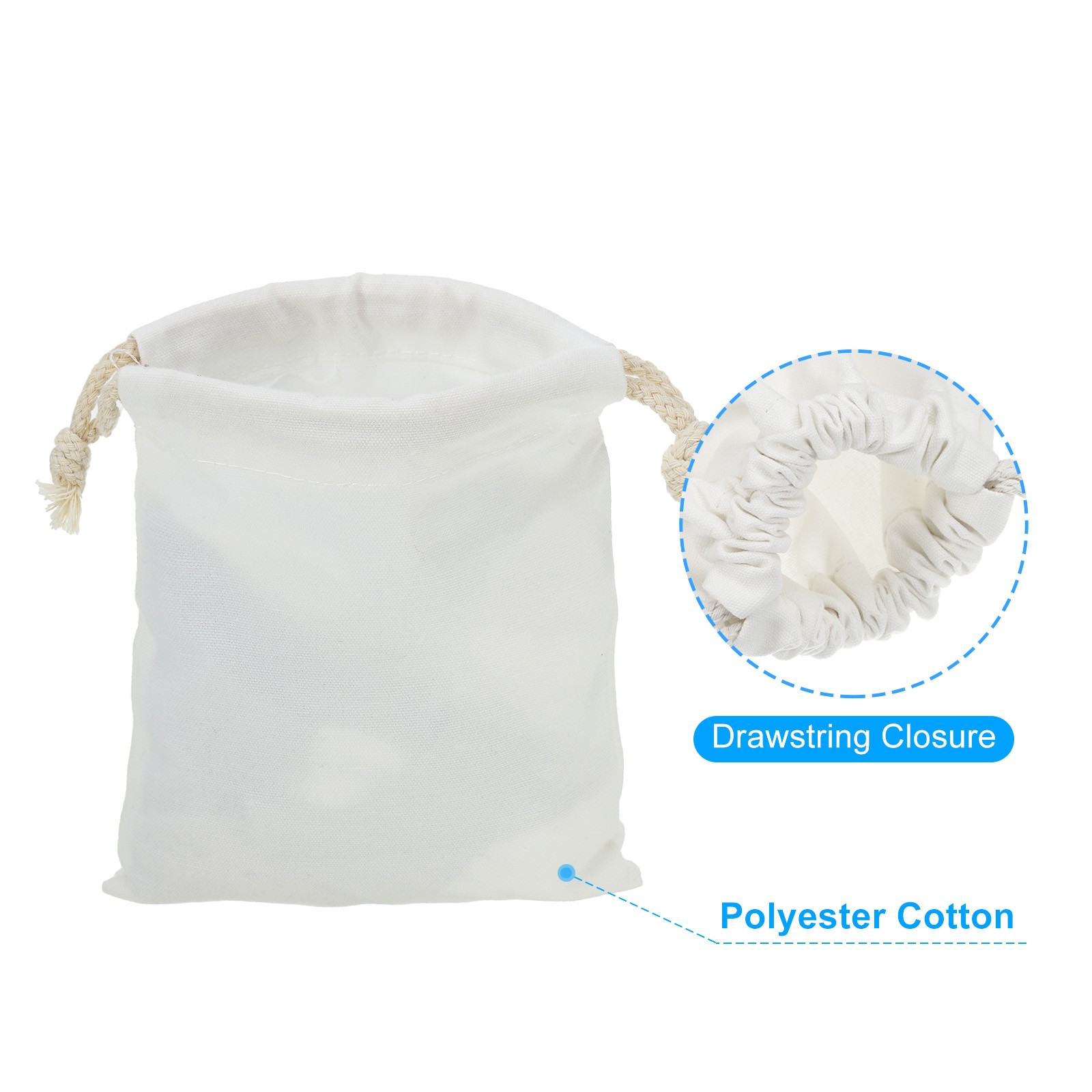 12pcs Polyester Cotton Reusable Drawstring Bags, 5×6″ Dust Bags, White