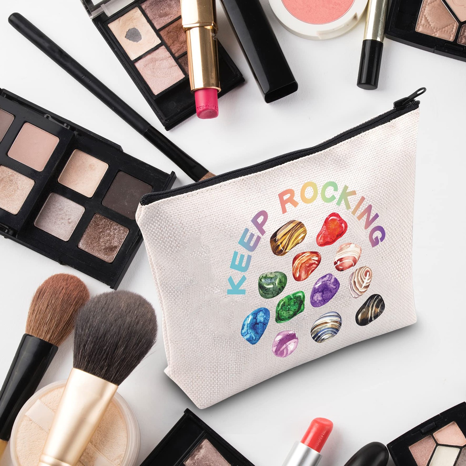 G2TUP Geologist Gift Keep Rocking Makeup Bag Geology White