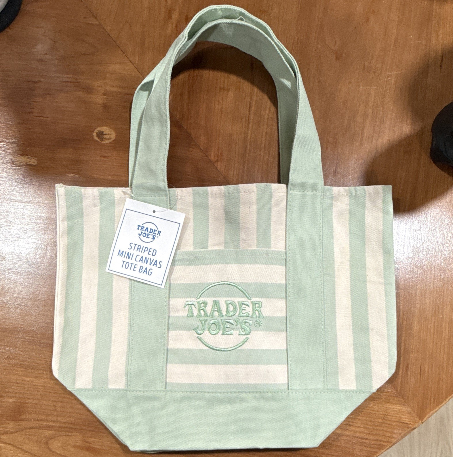 Trader Joe’s Striped Mini Canvas Tote Bag Green/White New 13x10x10 in