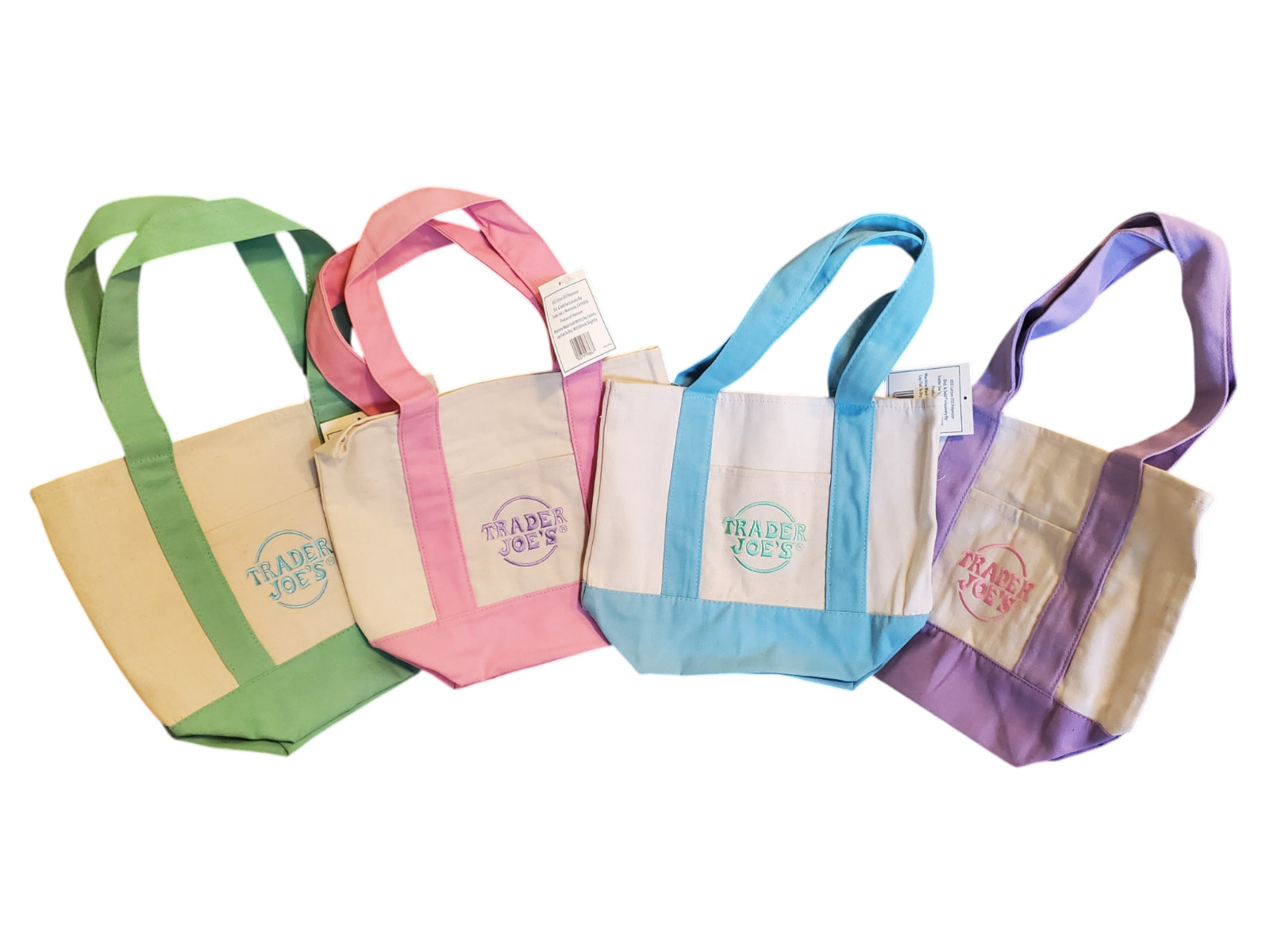 Trader Joe’s Spring 2026 Mini Pastel Canvas Tote Bag Set Of 4 IN HAND