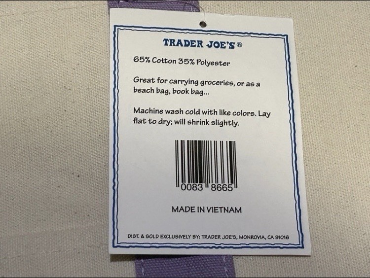Discontinued Trader Joe’s Large Lavender Canvas Tote Bag