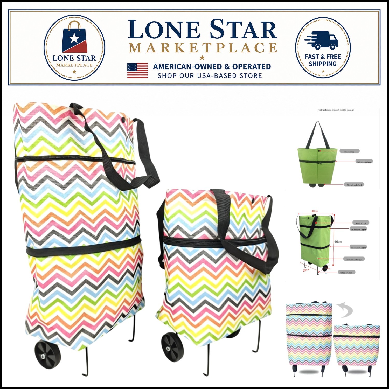 Eco-Friendly Reusable Grocery Bags with Waterproof Coating & Folding Wheels -…