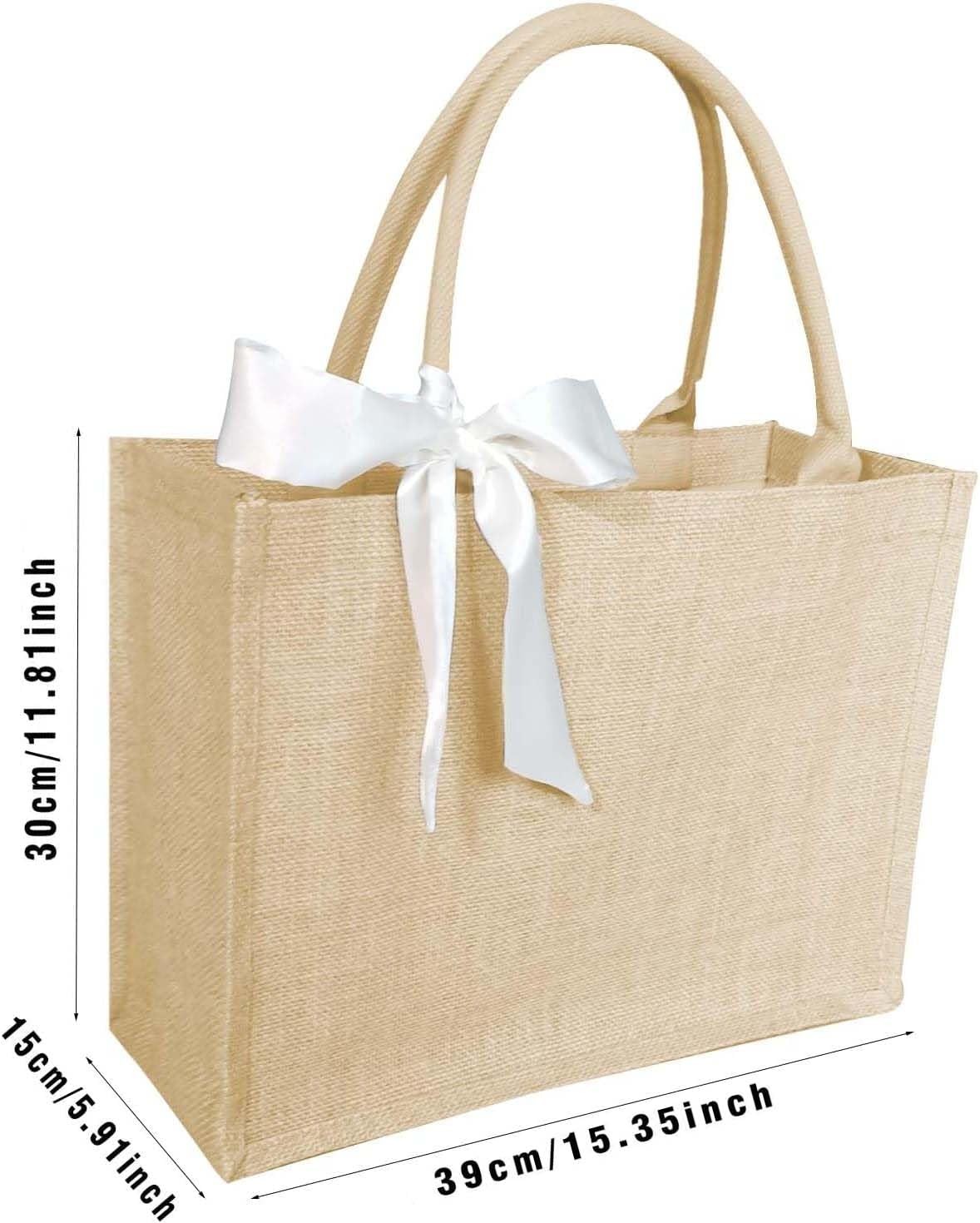 6 PCS Burlap Tote Bag Set Handles 15.35×5.91×11.81 Inch Jute Waterproof Reusable