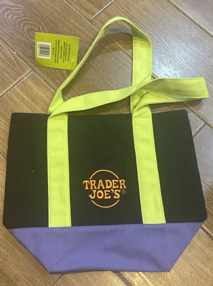 Trader Joe’s Halloween Mini Canvas Tote Reusable Bag Black Purple Neon Green