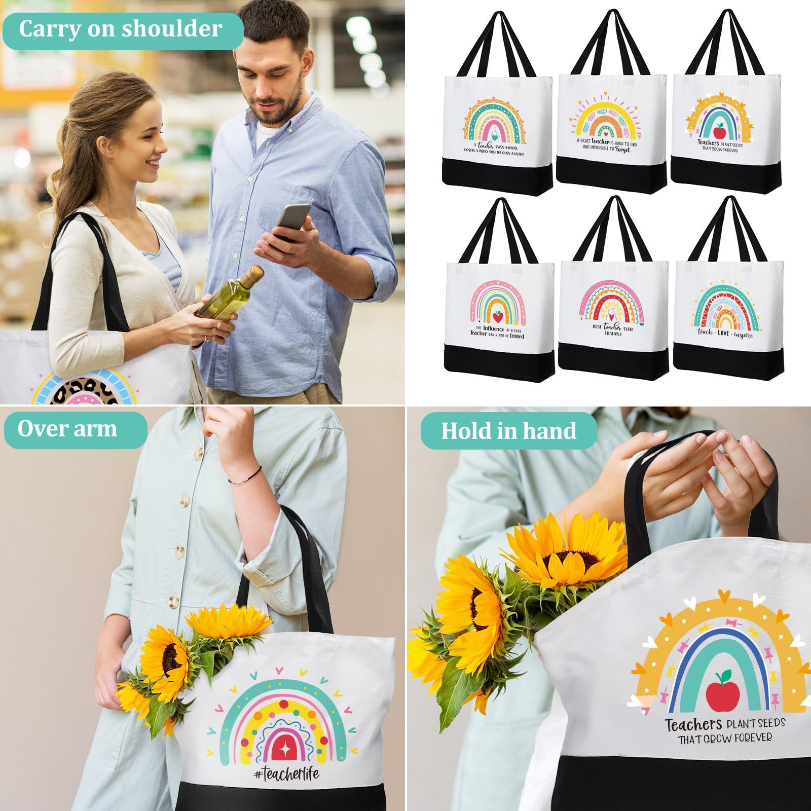 12 Pcs Teacher Tote Bags Gifts Bulk for End of Year Graduation Retirement Gif…