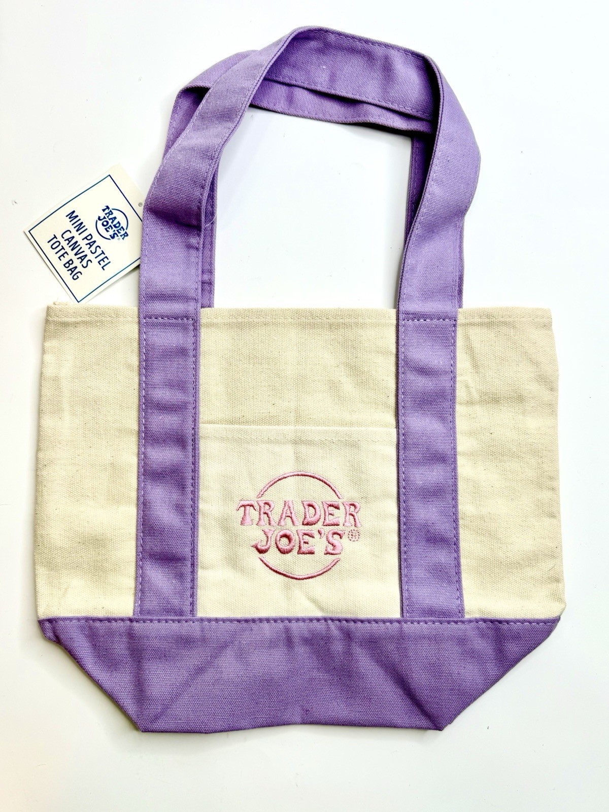 Trader Joe’s 2026 Mini Canvas Pastel Tote Bag Purple – NEW W/ TAG