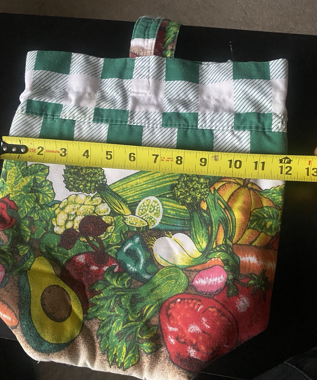 Canvas Drawstring Reusable Shopping Bag Vegetable Print Medium 12x15x5 in